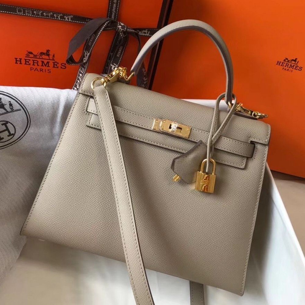High Quality Replica Hermes Kelly 25cm Sellier Bag In Tourterelle Epsom Leather $ 349 USD