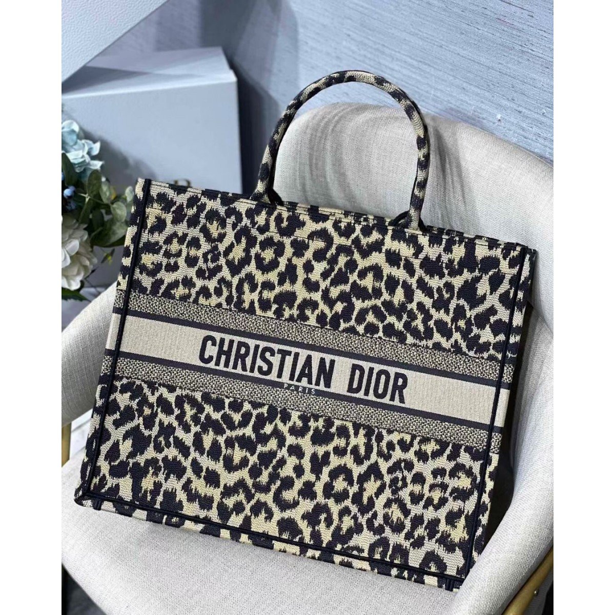Dior Large Book Tote In Beige Multicolor Mizza Embroidery High Quality Replica