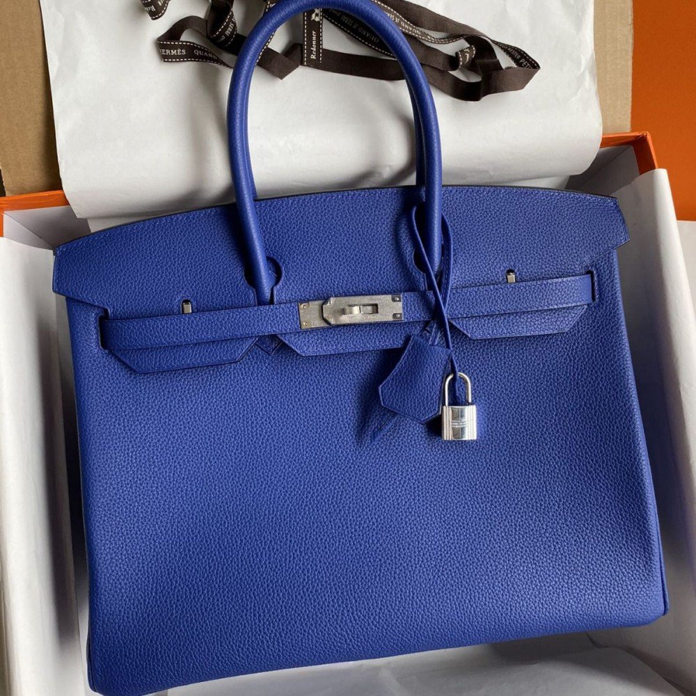 High Quality Replica Hermes Birkin 35 Retourne Handmade Bag In Blue Electric Clemence Leather $ 609 USD