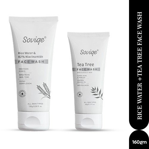 Soviqe - Tea Tree Face Wash with Glycolic Acid – 60g&Rice Water & 02% niacinamide Face Wash100gm